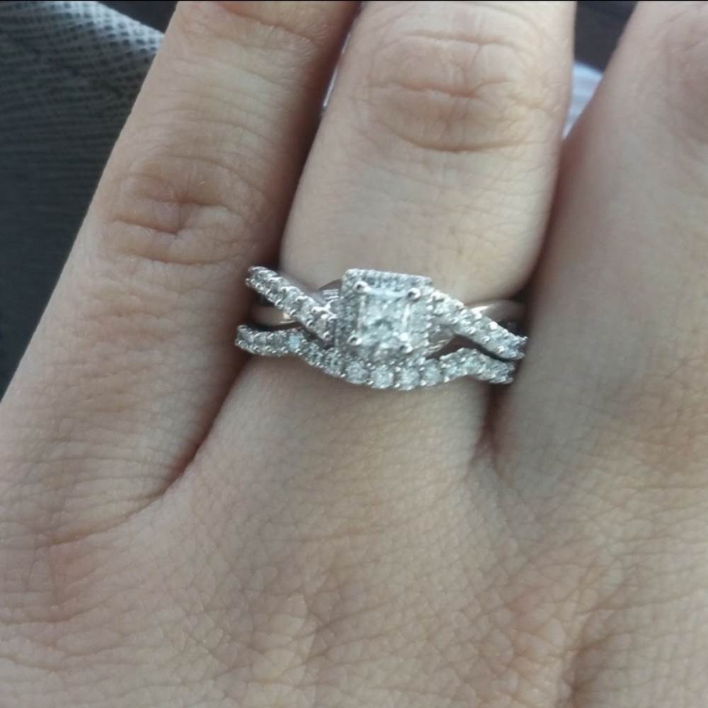 Zales 3/4 CT.T.W. Princess-Cut Diamond Frame Twist Shank Bridal in 10kWhite Gold
